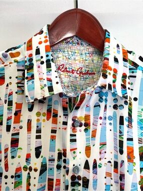 Robert Graham Bright Surfboard Dots Short Sleeve Shirt 1XL-Big